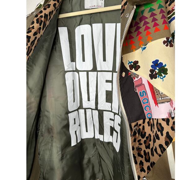 Sacai Tan Animal Mixed Print Patchwork Cotton Velvet Collar Zip Jacket 4 / XL - Picture 9 of 16